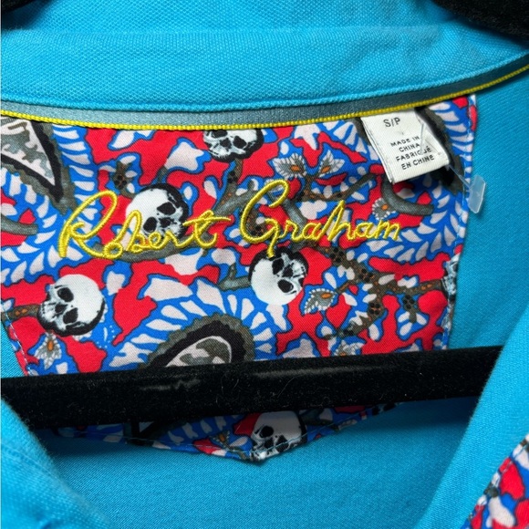Robert Graham - Polo Shirt Mens Blue Red Short Sleeve Collar Skull Detail - Picture 5 of 10